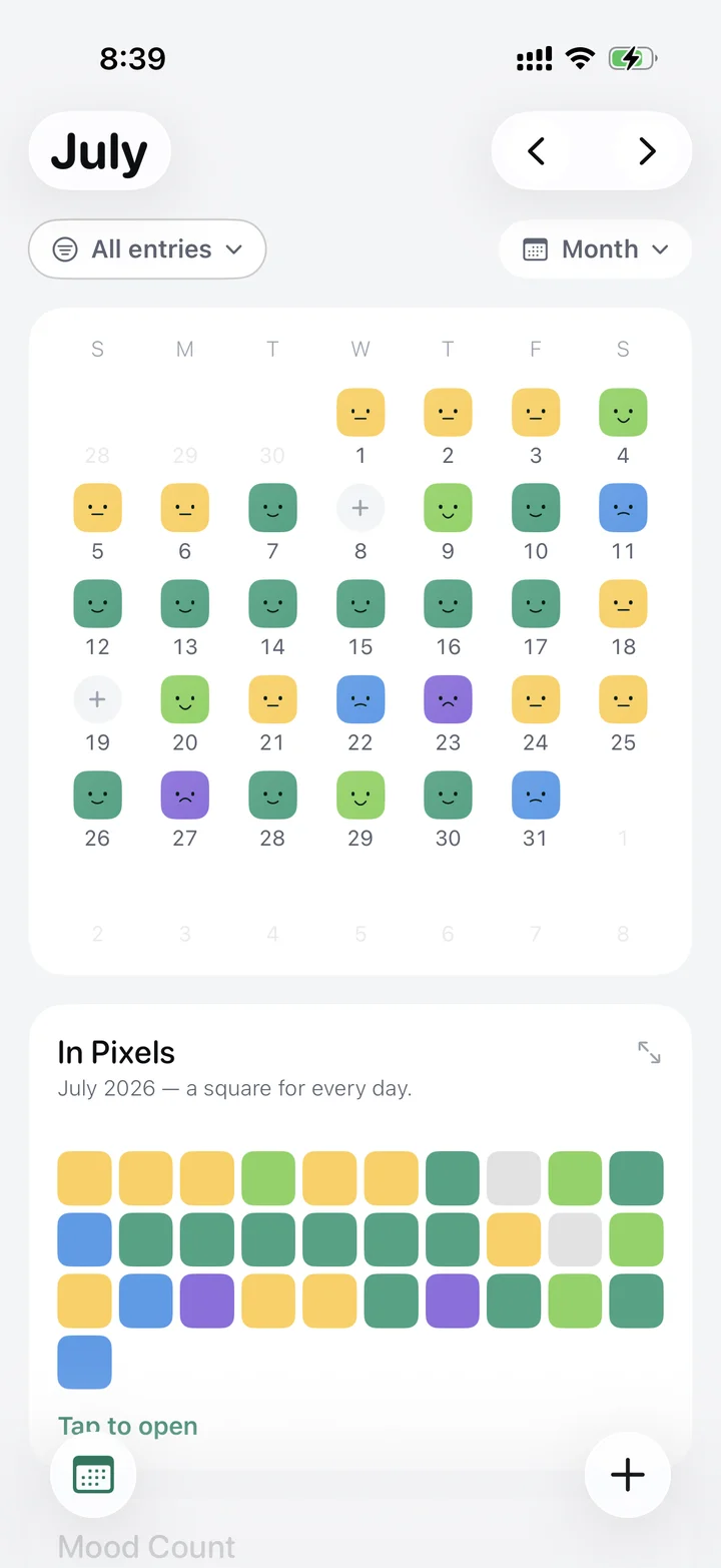 LifeMood mood calendar and Year in Pixels