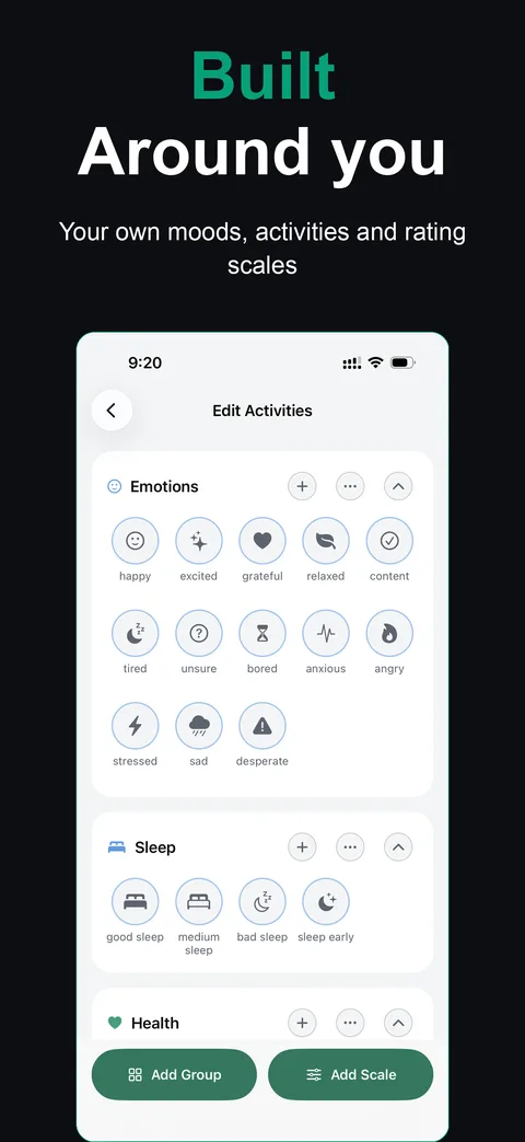 Built around you: custom moods, activities and rating scales