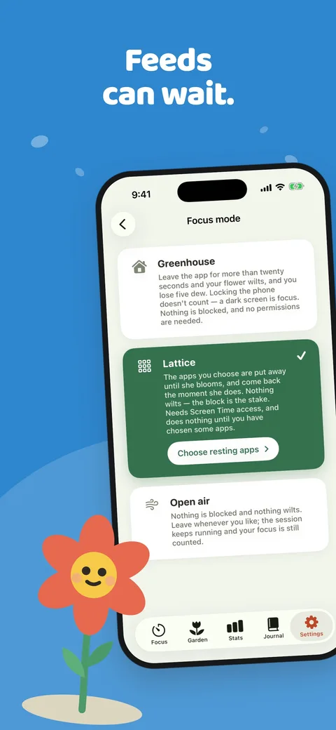 Feeds can wait: the Greenhouse, Lattice and Open air modes